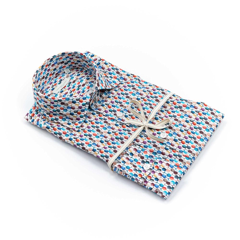 Alessandro Lamura Camicia Motivo Bicchieri Multicolor Collo Italiano Spedizione Gratuita