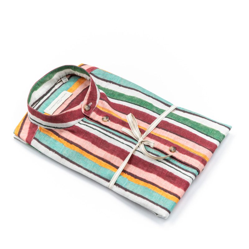 Alessandro Lamura Camicia Multicolor a Righe Collo Coreano Prezzo Ridotto