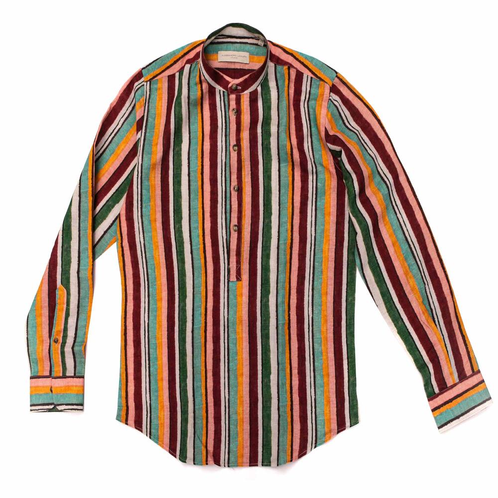 Alessandro Lamura Camicia Multicolor a Righe Collo Coreano Prezzo Ridotto