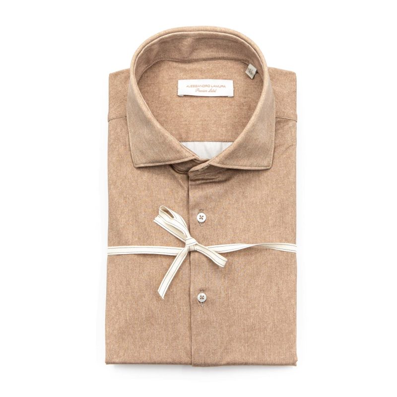 Alessandro Lamura Camicia Fango no Stiro Collo Francese Sottocosto