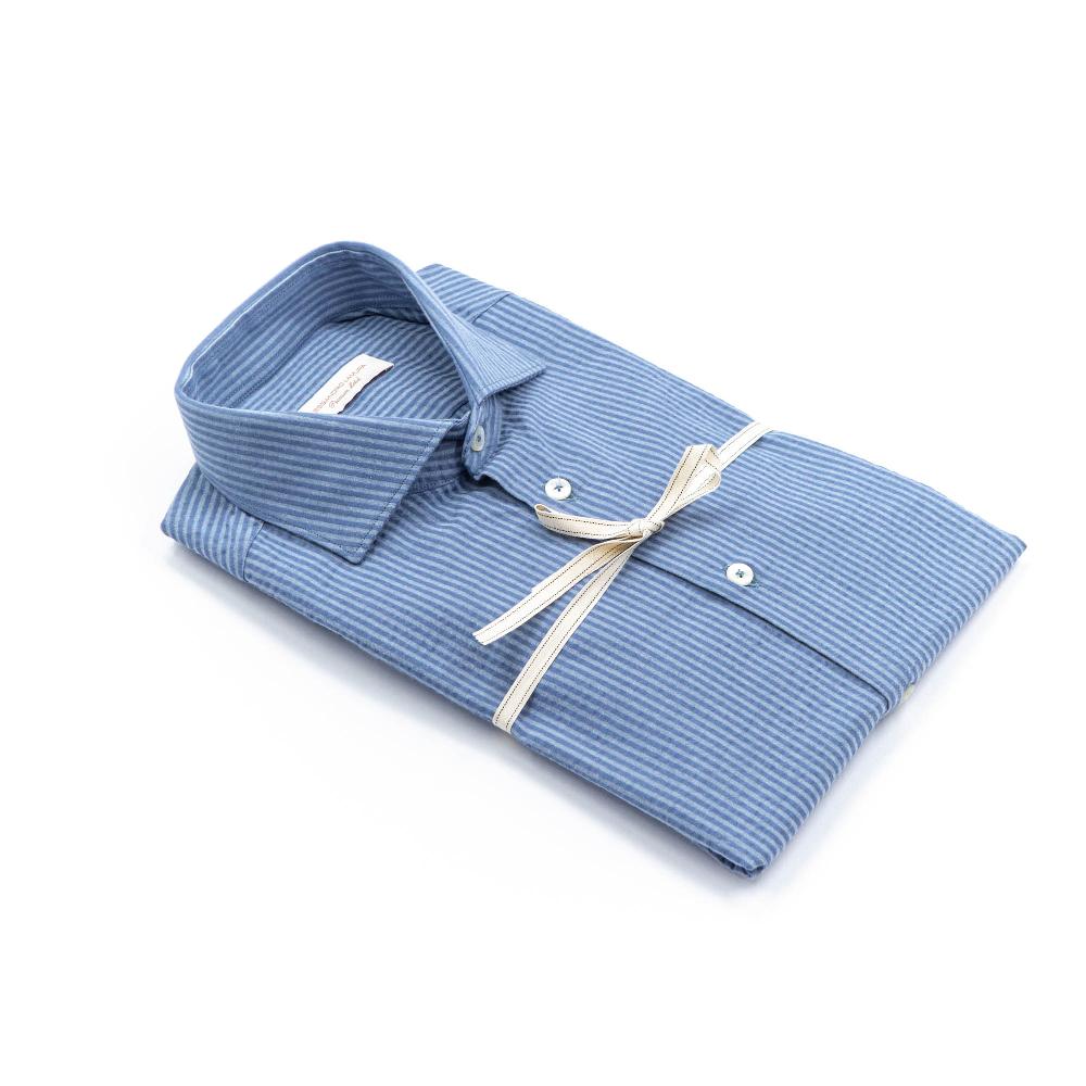 Alessandro Lamura Camicia a Righe Groffata Azzurra Collo Francese Novità