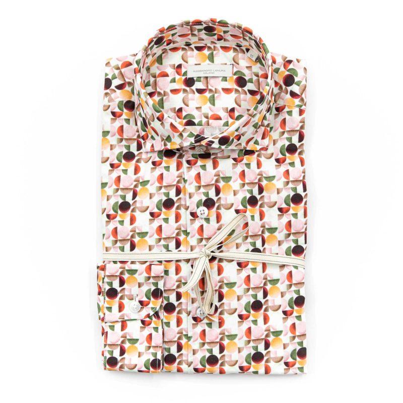 Alessandro Lamura Camicia Fantasia a Colori Geometrica Collo Francese Sconto