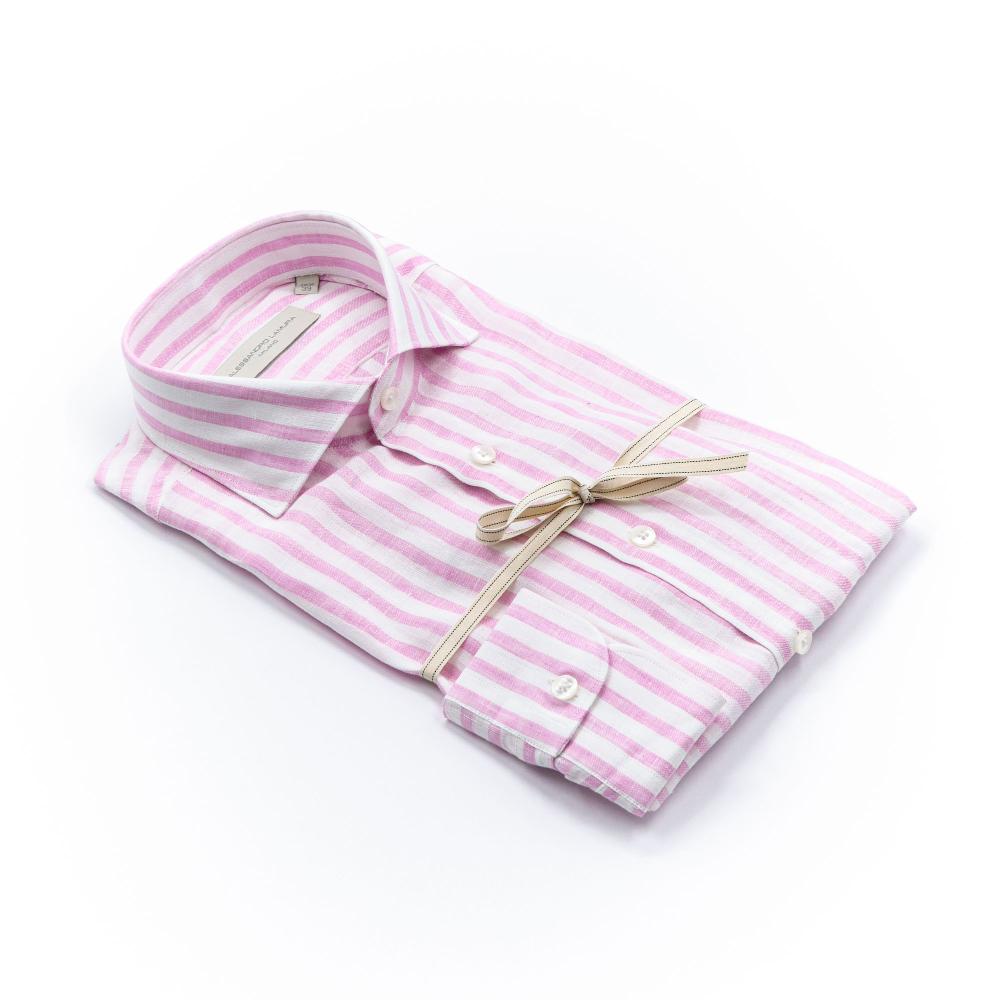 Alessandro Lamura Camicia Lino Righe Rosa Collo Francese Economico