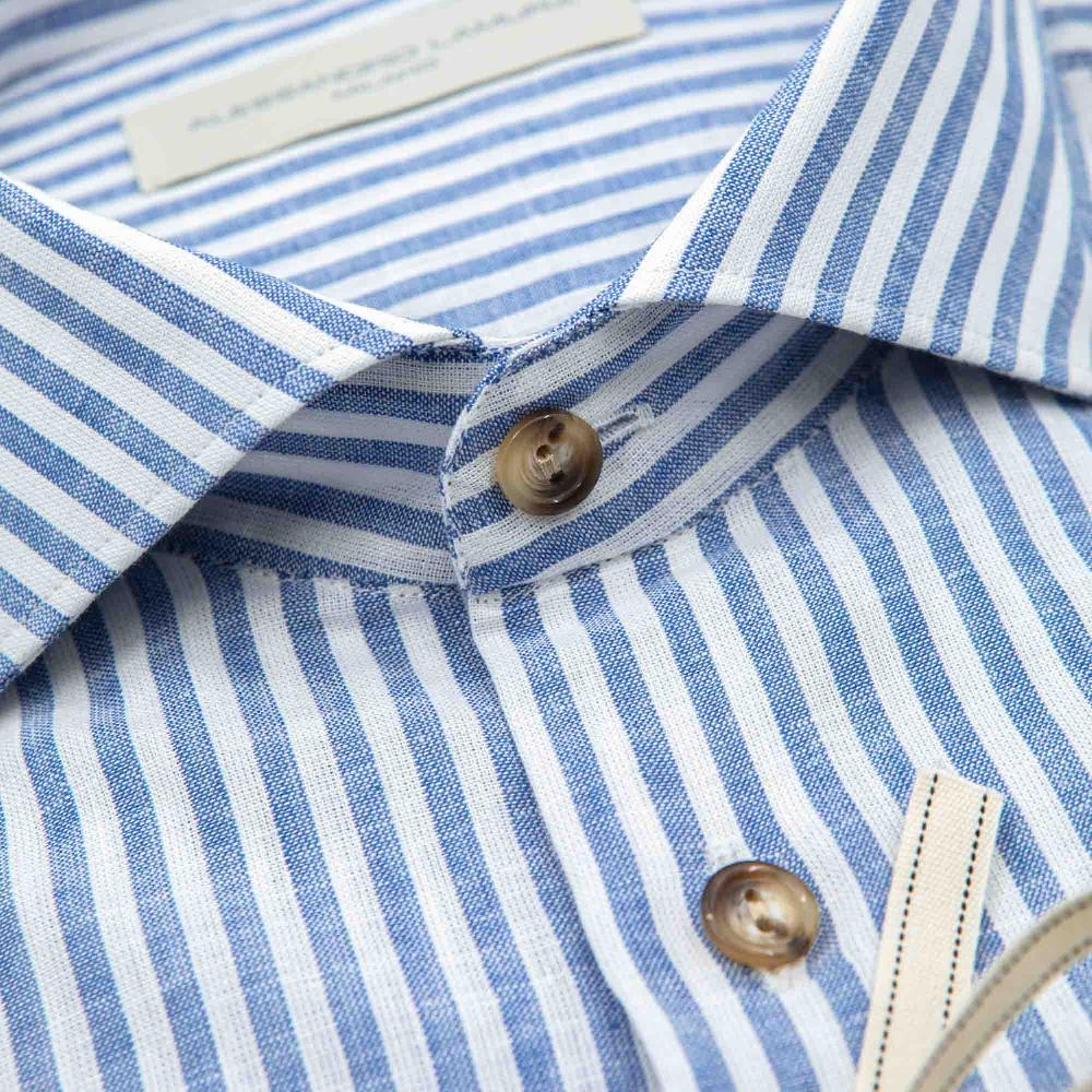 Alessandro Lamura Camicia Lino Blu e Bianca Rigata Online