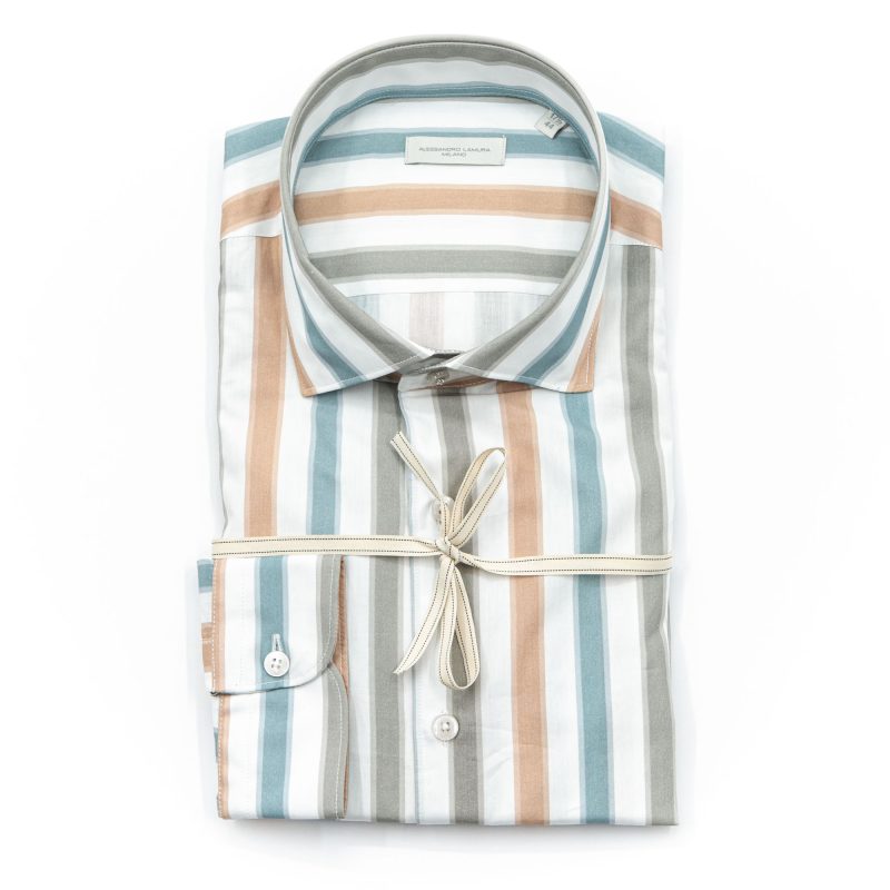 Alessandro Lamura Camicia Rigata Multicolor Collo Francese Saldi