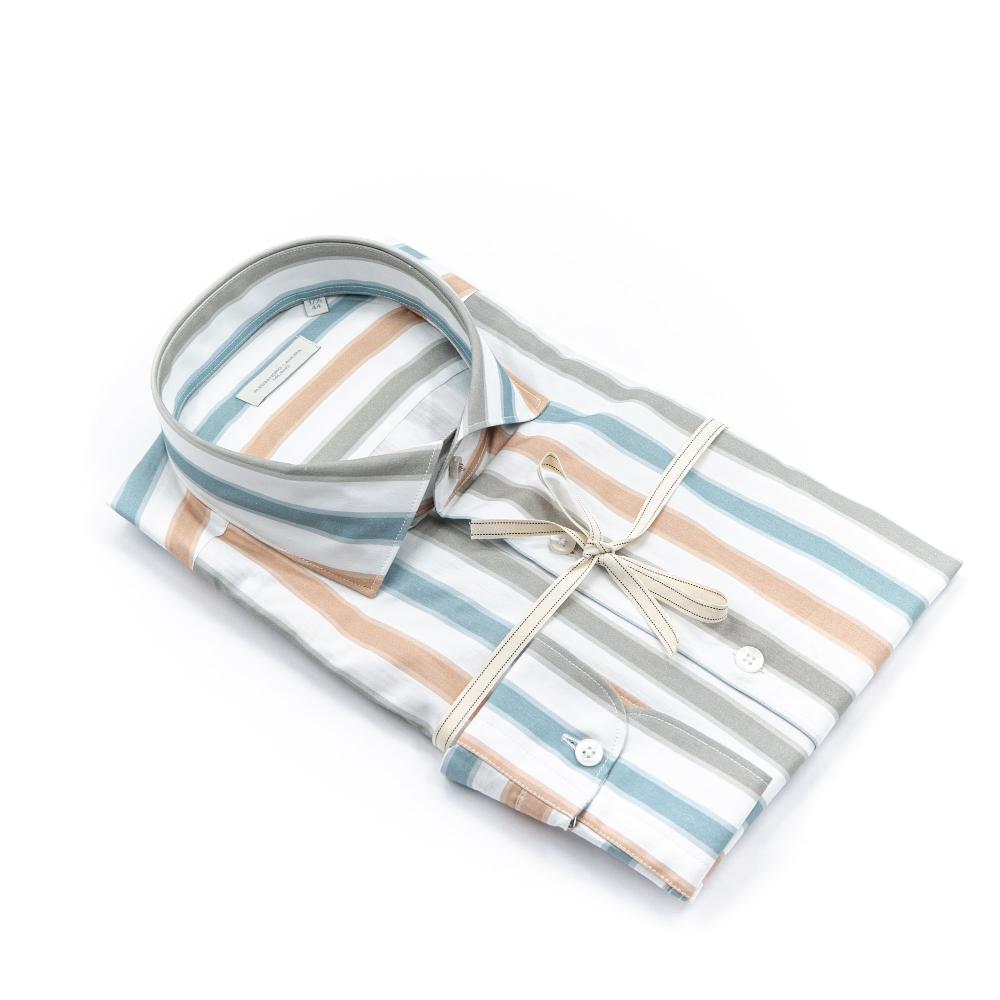 Alessandro Lamura Camicia Rigata Multicolor Collo Francese Saldi
