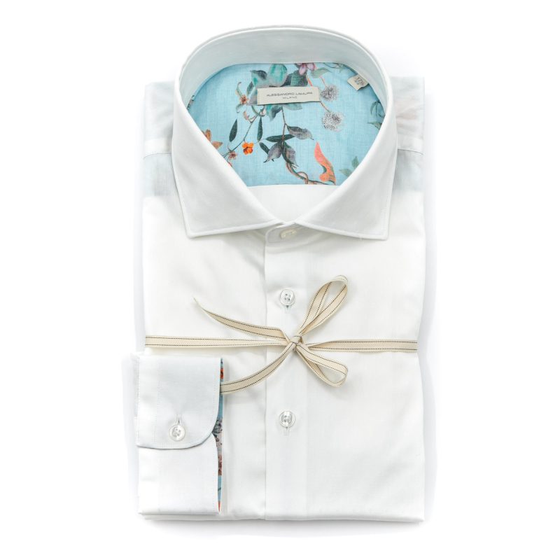 Alessandro Lamura Camicia Dobby Collo Francese Bianca Offerte