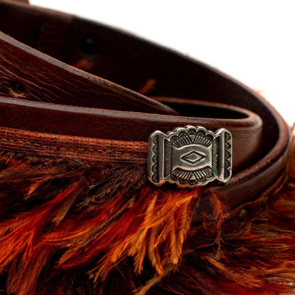 D'AMICO Cintura cuoio vintage Brown Piume e Decorazioni Navajo Moda