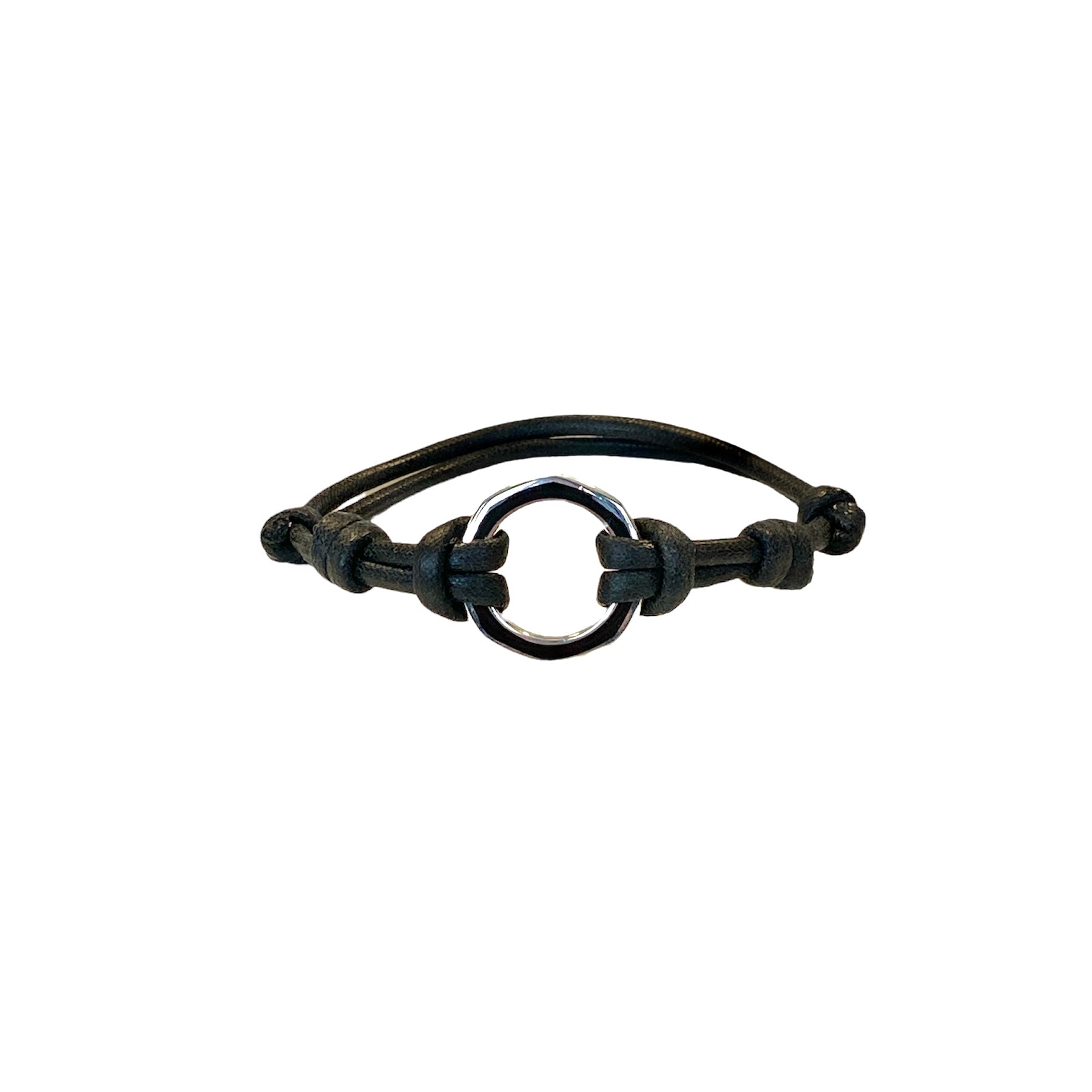 D'AMICO Bracciale Anella Laccata Nero + Cordone Cerato Nero