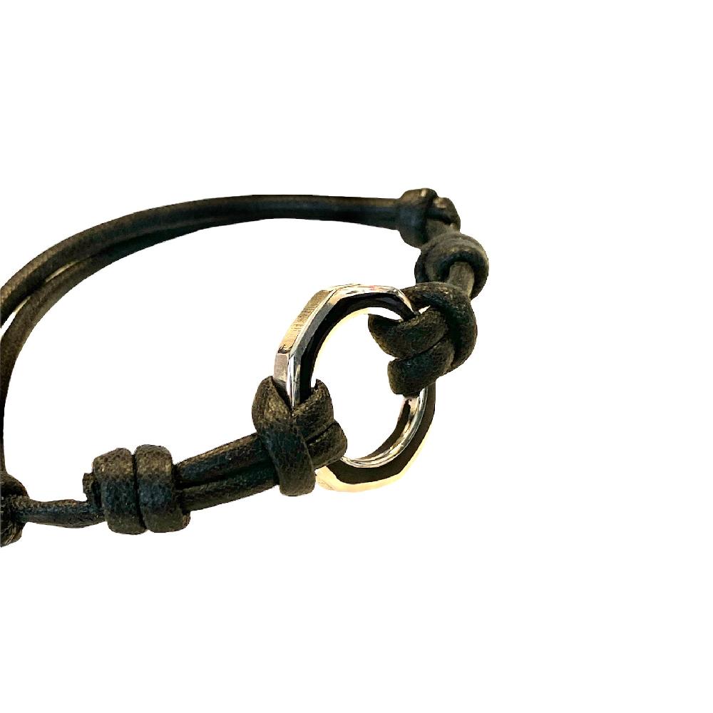 D'AMICO Bracciale Anella Laccata Nero + Cordone Cerato Nero Hotsell