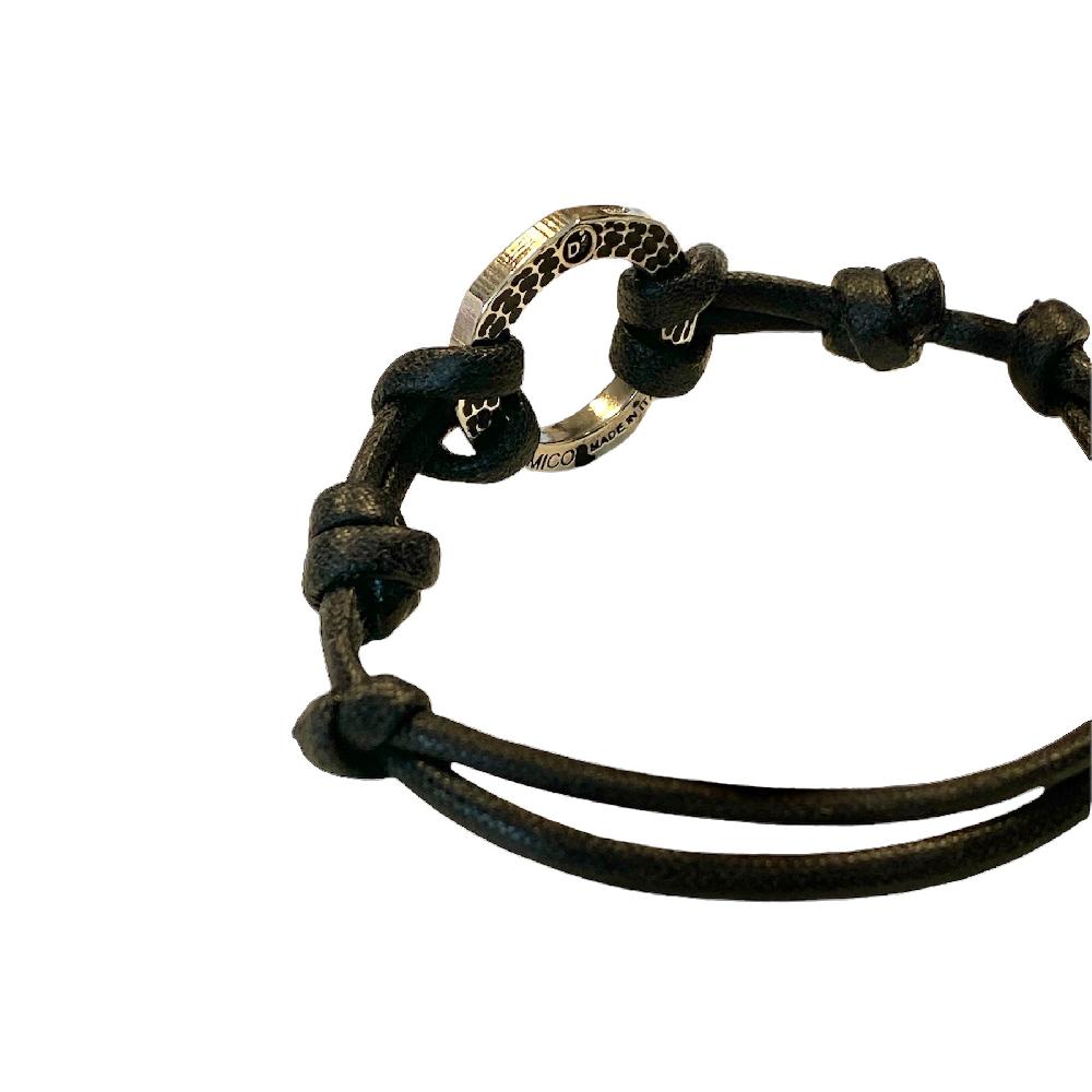D'AMICO Bracciale Anella Laccata Nero + Cordone Cerato Nero Hotsell