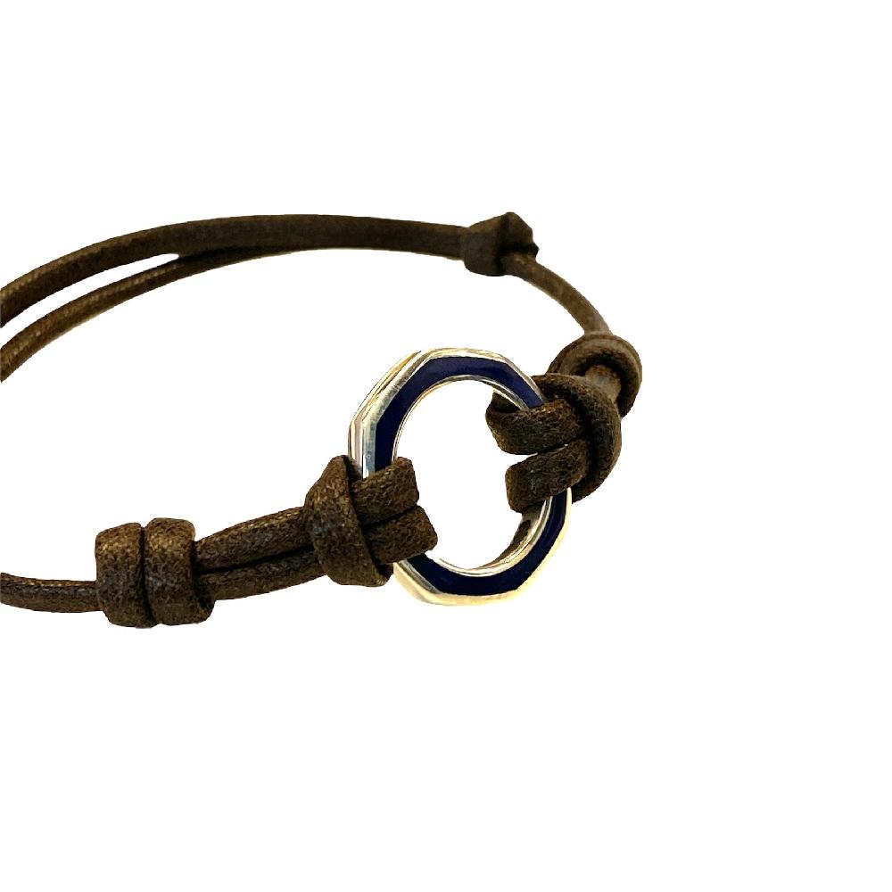 D'AMICO Bracciale Anella Laccata Blu Navy + Cordone Cerato Testa Moro Vendita Calda