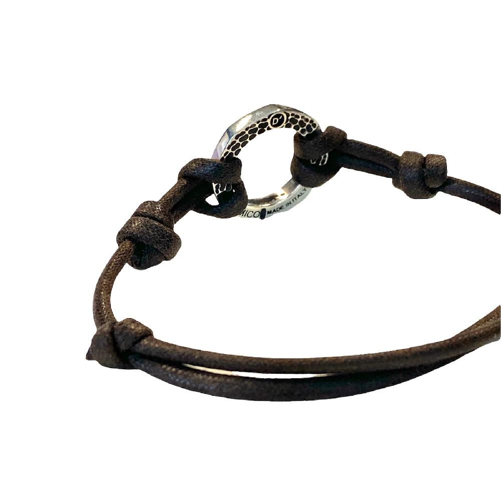 D'AMICO Bracciale Anella Laccata Blu Navy + Cordone Cerato Testa Moro Vendita Calda