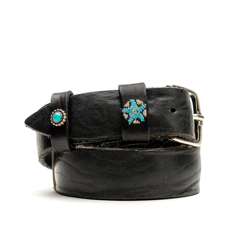 D'AMICO Cintura Cuoio Vintage Nero Passanti Decorati Moda