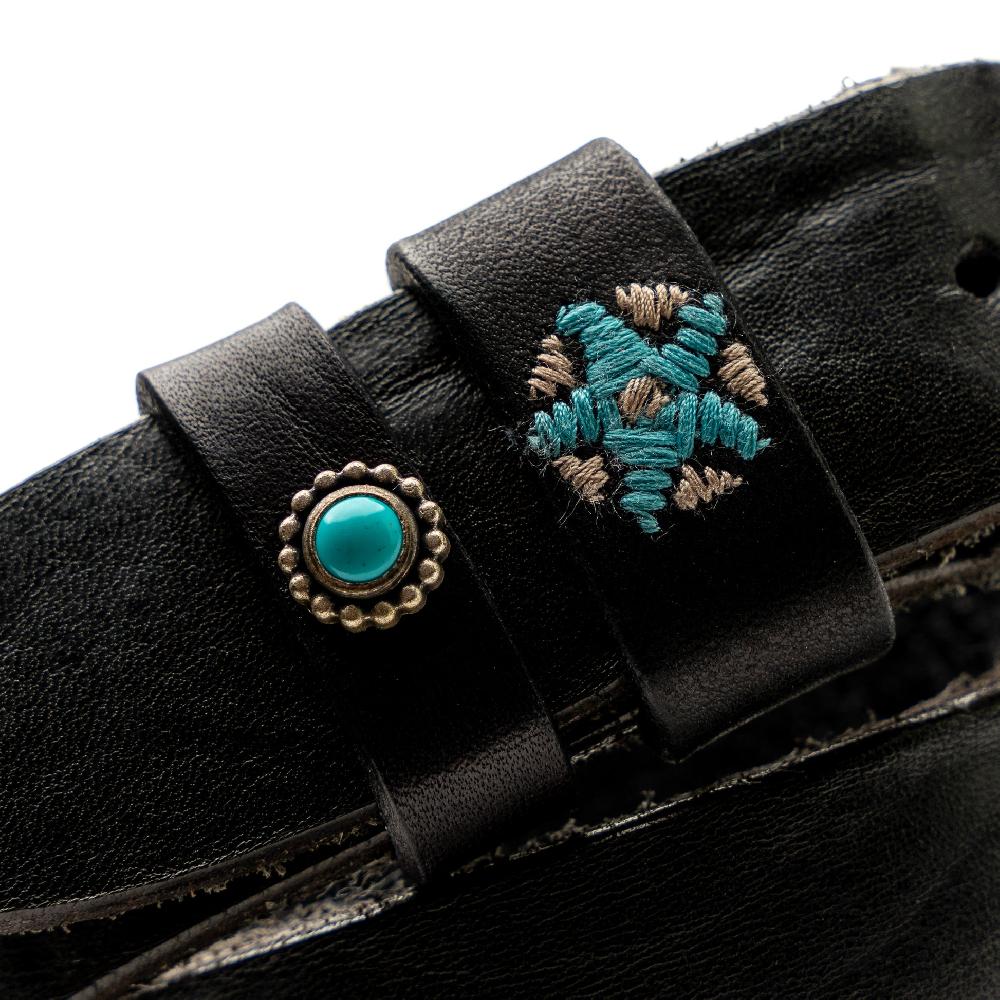 D'AMICO Cintura Cuoio Vintage Nero Passanti Decorati Moda