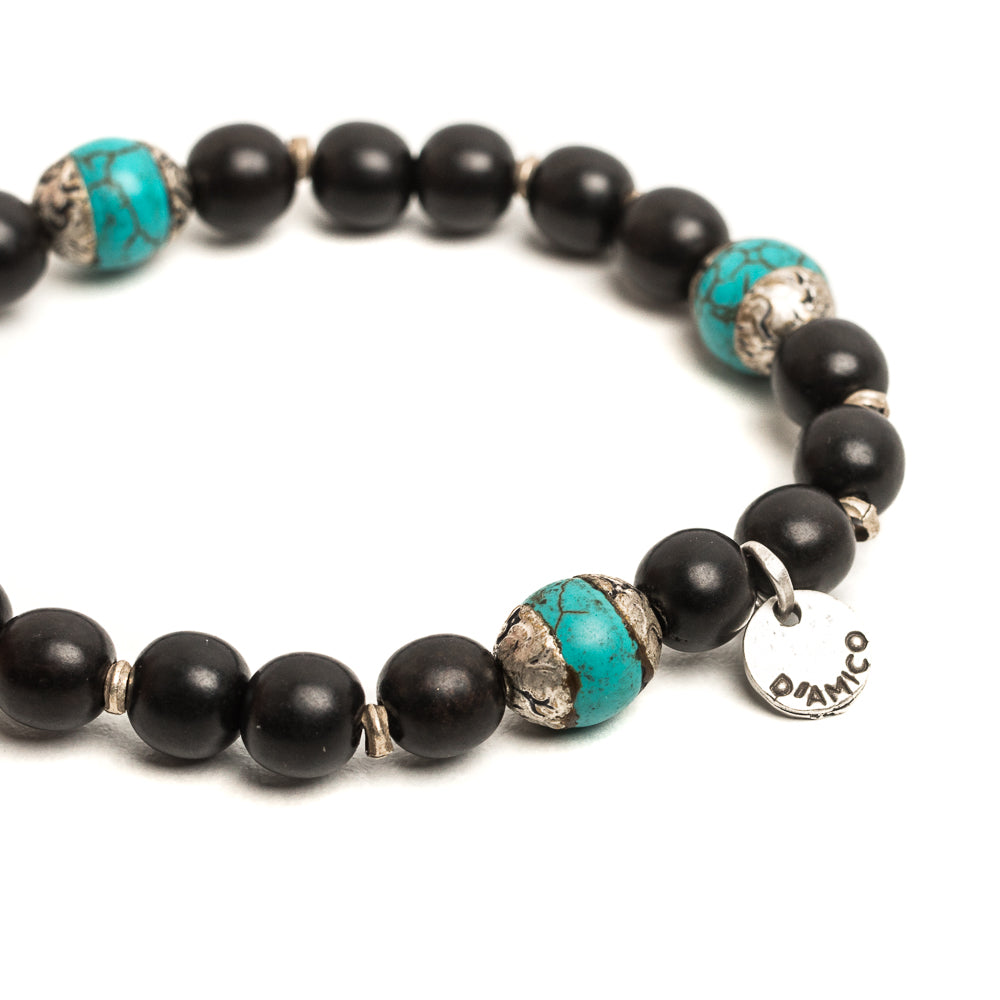 D'AMICO Bracciale Ameya + Elastico Legno Nero + Turchese Prezzo Ridotto