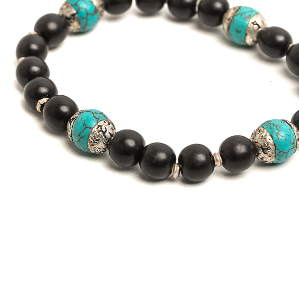 D'AMICO Bracciale Ameya + Elastico Legno Nero + Turchese Prezzo Ridotto