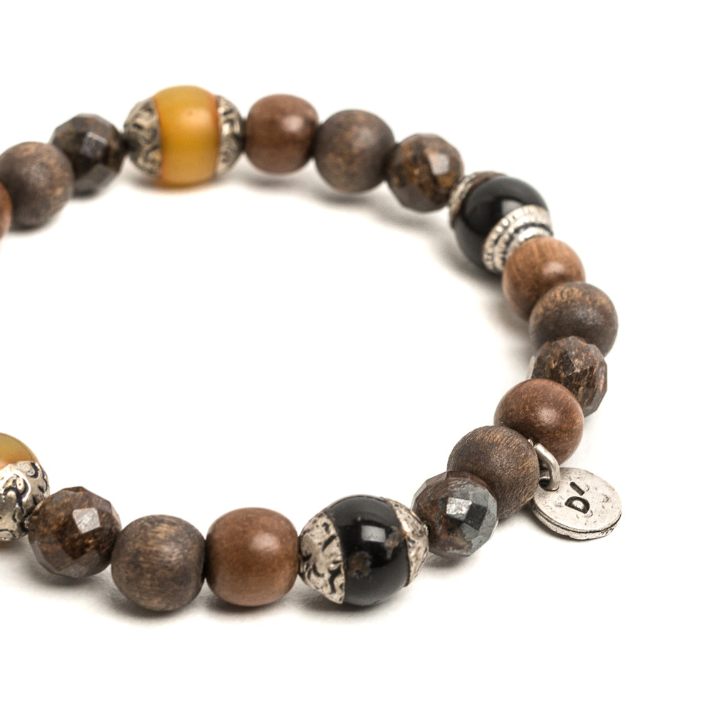 D'AMICO Bracciale Iresh / Elastico Perle Tuareg + Legno + Bronzite Sottocosto