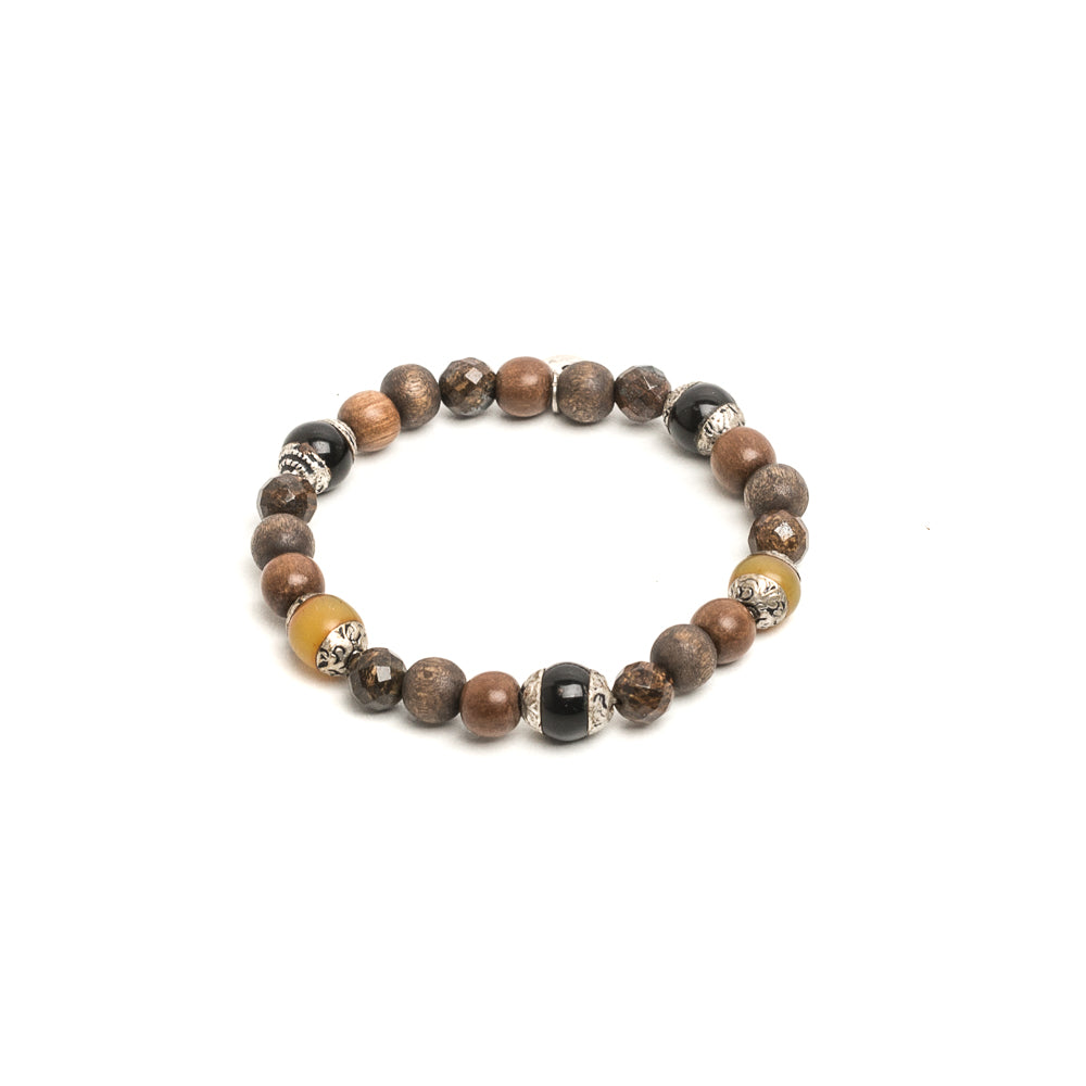 D'AMICO Bracciale Iresh / Elastico Perle Tuareg + Legno + Bronzite Sottocosto