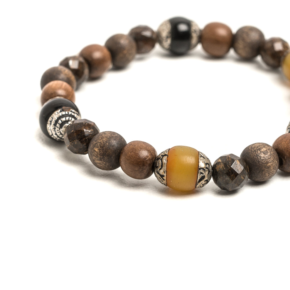 D'AMICO Bracciale Iresh / Elastico Perle Tuareg + Legno + Bronzite Sottocosto