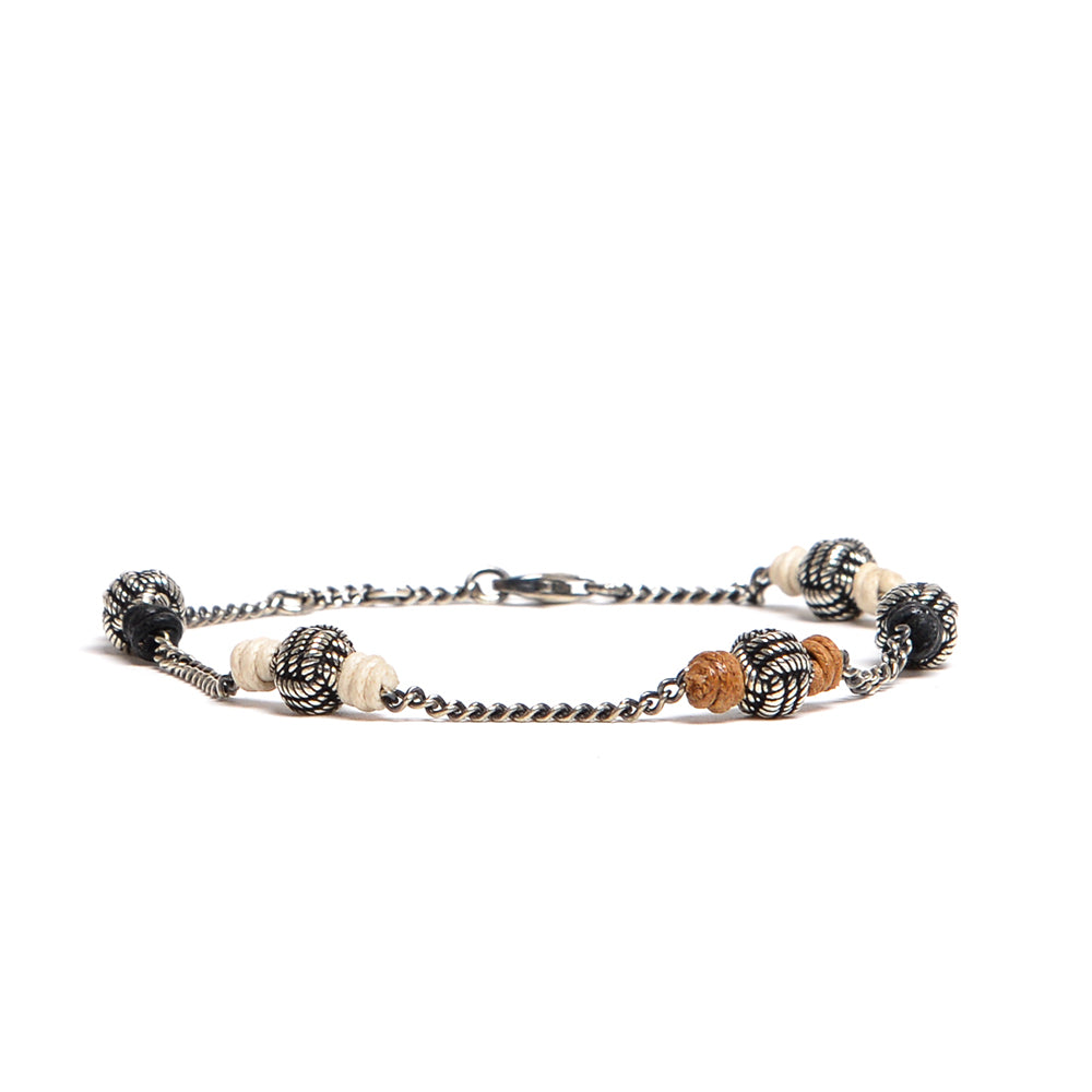 D'AMICO Bracciale Catenina + Palline Nodo Argento + Filo Cerato