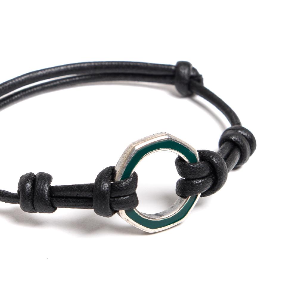 D'AMICO Bracciale Anelle Laccate Verdone + Cordone Cerato Testa Moro Vendite Flash