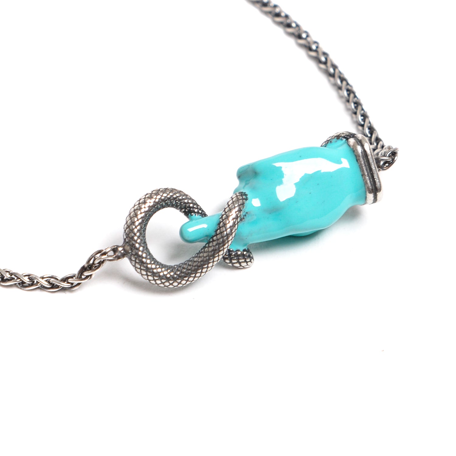 D'AMICO Bracciale Catenina con "Good Luck" Laccato Turchese Italia