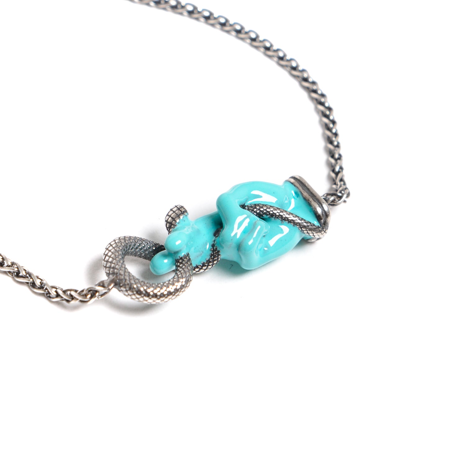 D'AMICO Bracciale Catenina con "Good Luck" Laccato Turchese Italia