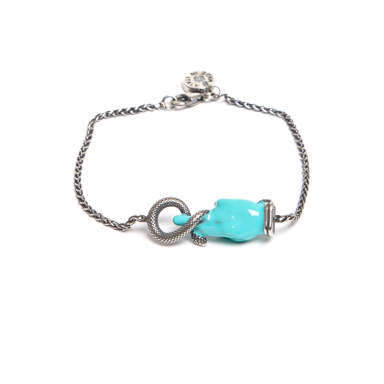 D'AMICO Bracciale Catenina con "Good Luck" Laccato Turchese Italia