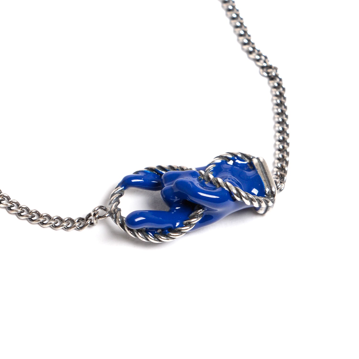 D'AMICO Bracciale Catenina con "Horn" Laccato Blu In Linea