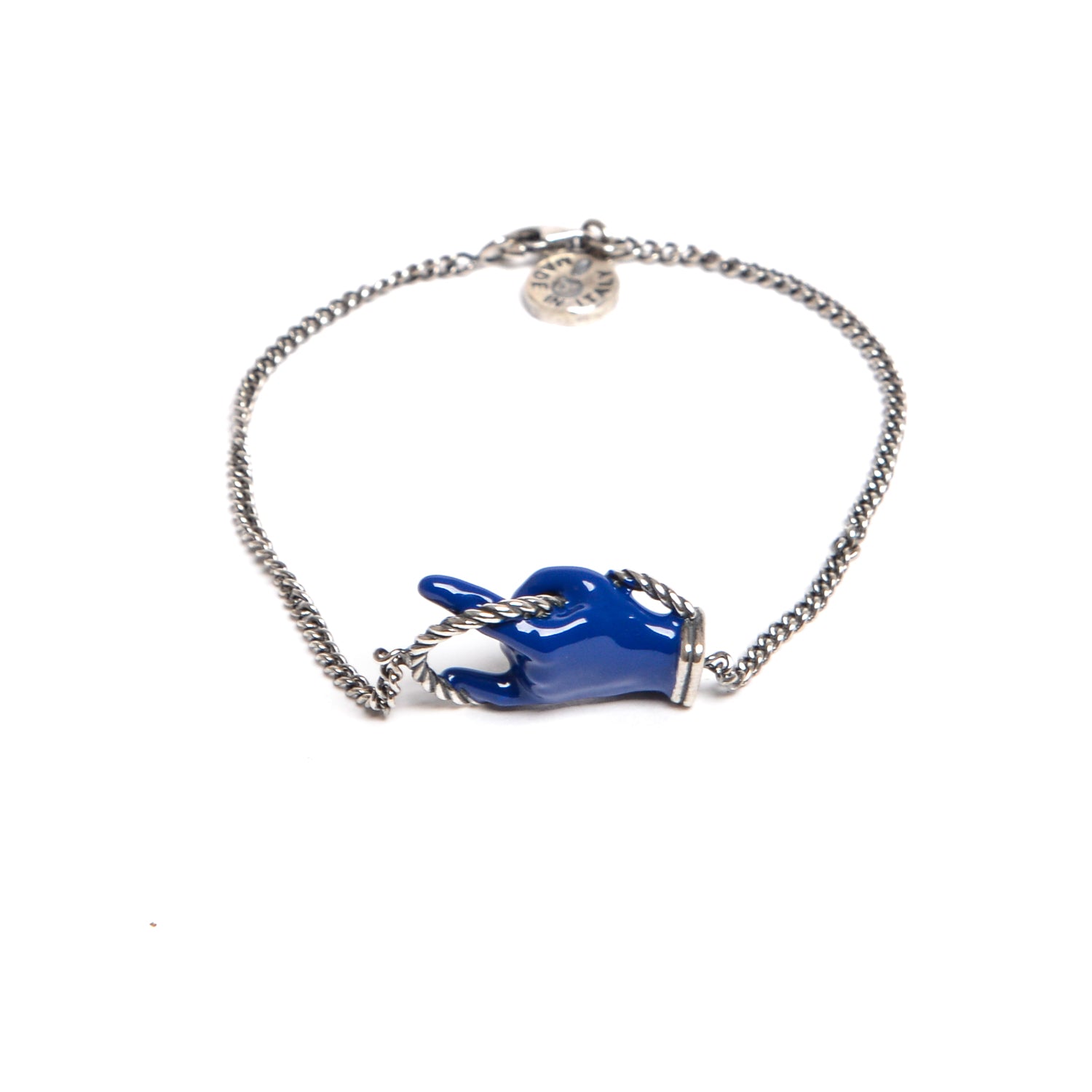 D'AMICO Bracciale Catenina con "Horn" Laccato Blu In Linea