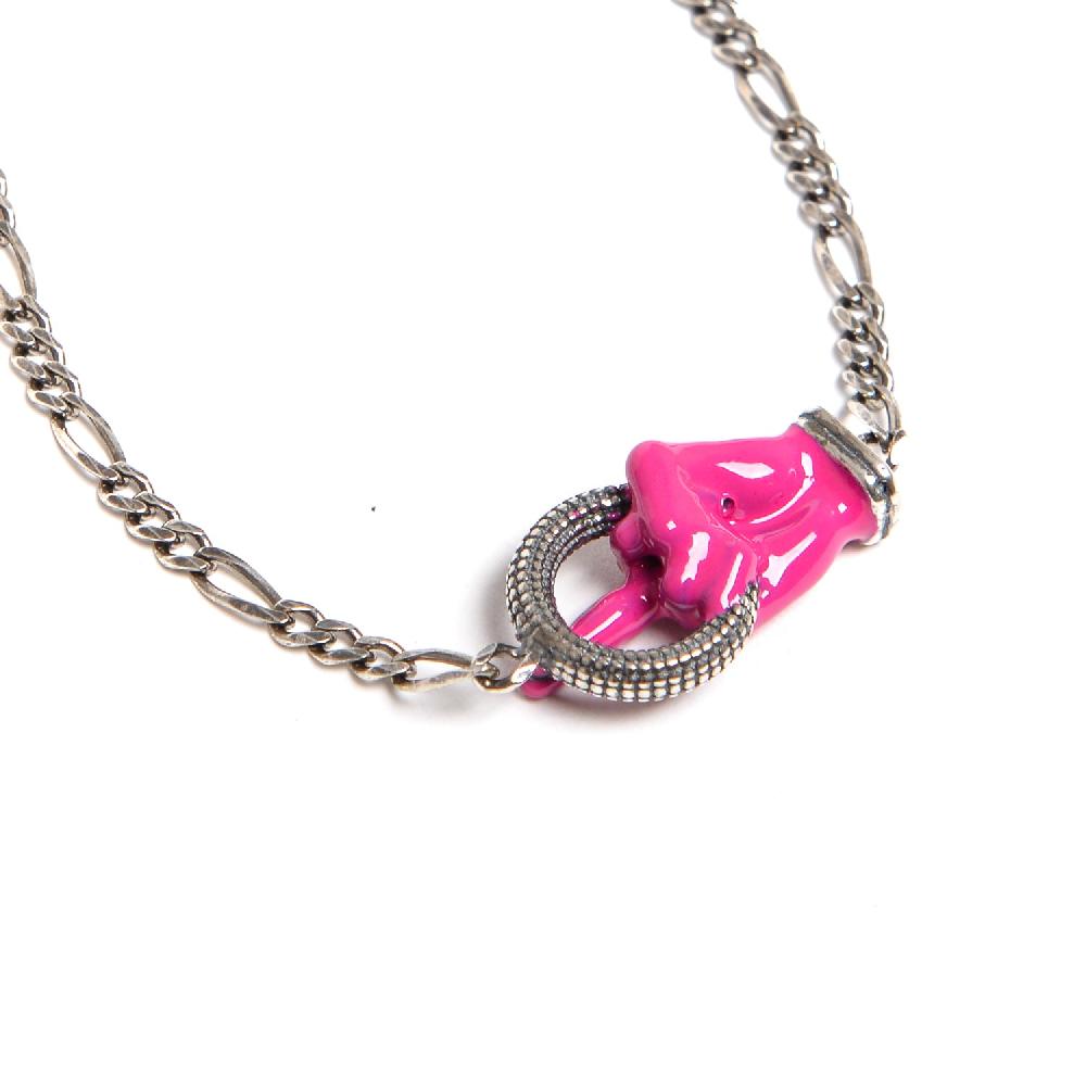 D'AMICO Bracciale Catenina con "Fuck" Laccato Fucsia Nuovo