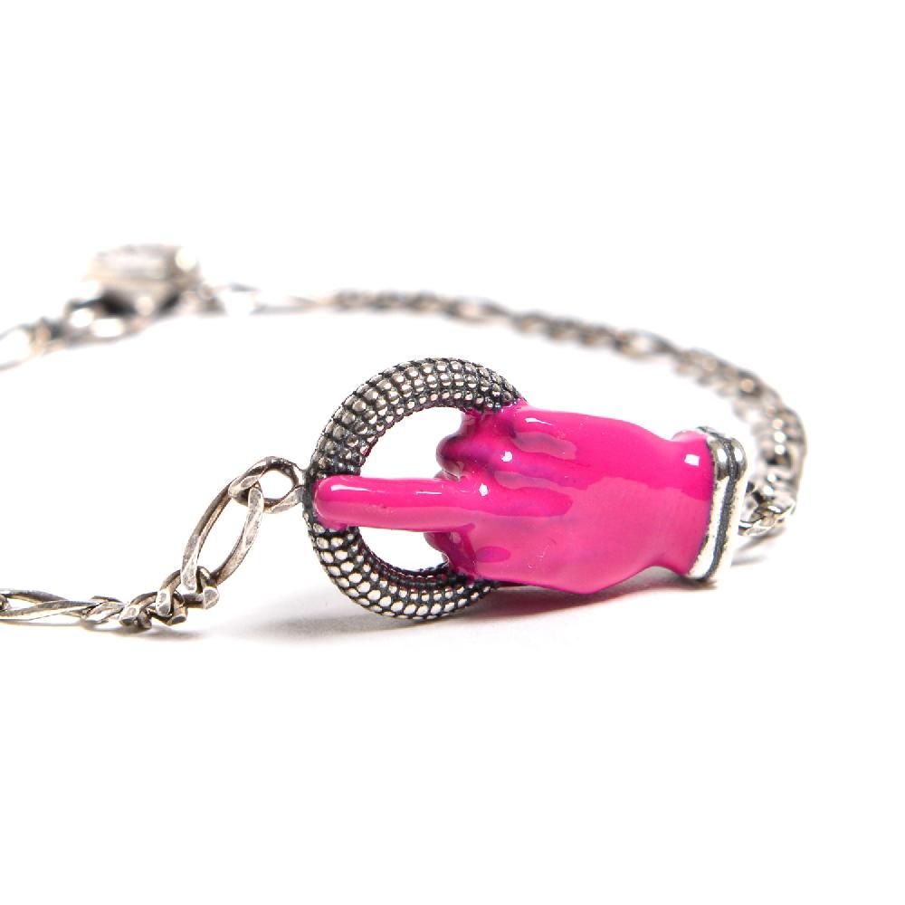 D'AMICO Bracciale Catenina con "Fuck" Laccato Fucsia Nuovo