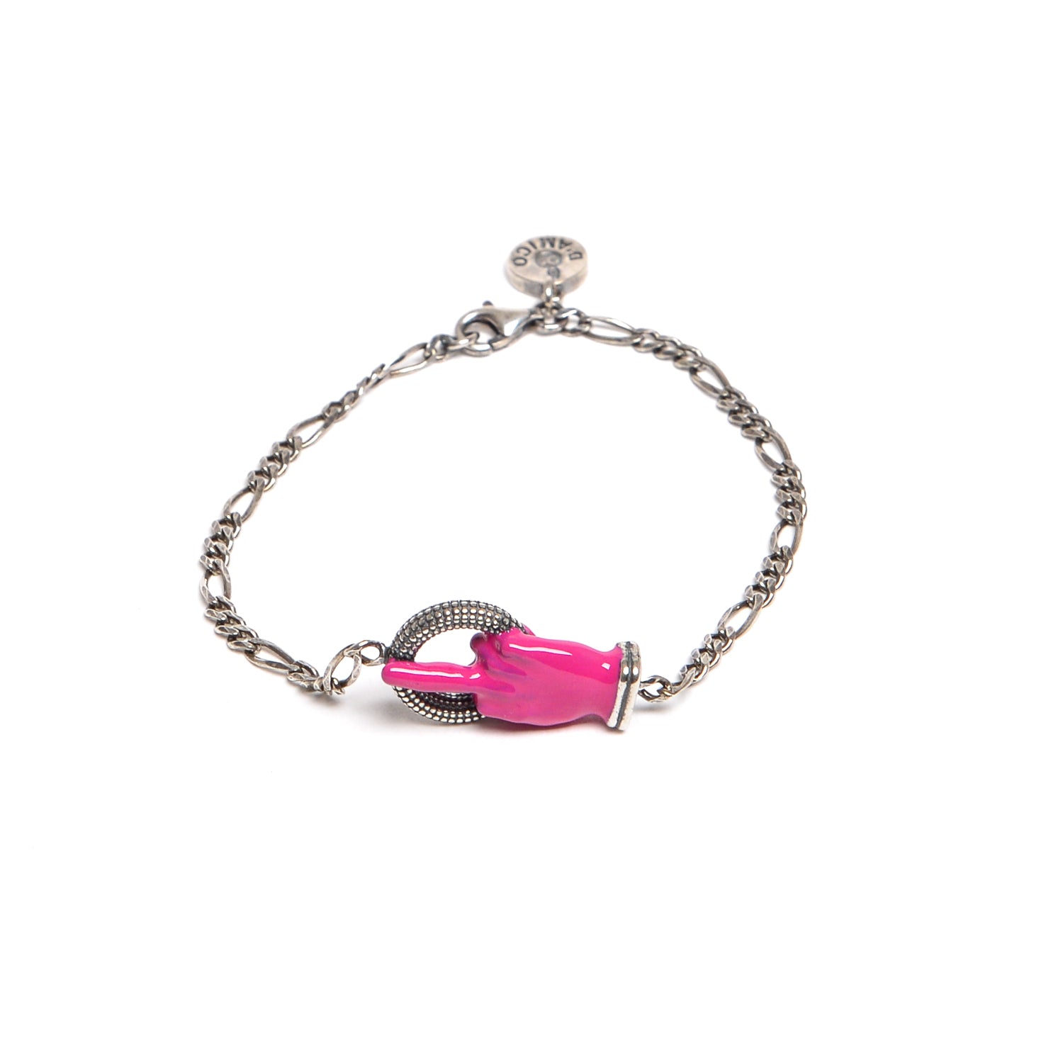 D'AMICO Bracciale Catenina con "Fuck" Laccato Fucsia Nuovo