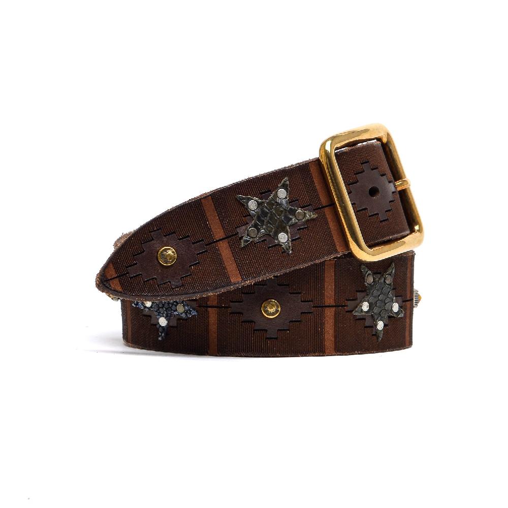 D'AMICO Cintura Cuoio Laserato + Decorazioni Stelle / Pitone / Razza e Pietre Saldi Di Fabbrica