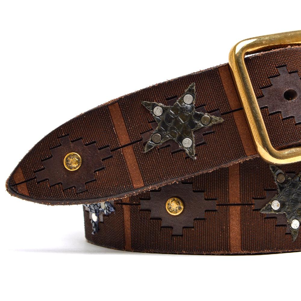 D'AMICO Cintura Cuoio Laserato + Decorazioni Stelle / Pitone / Razza e Pietre Saldi Di Fabbrica