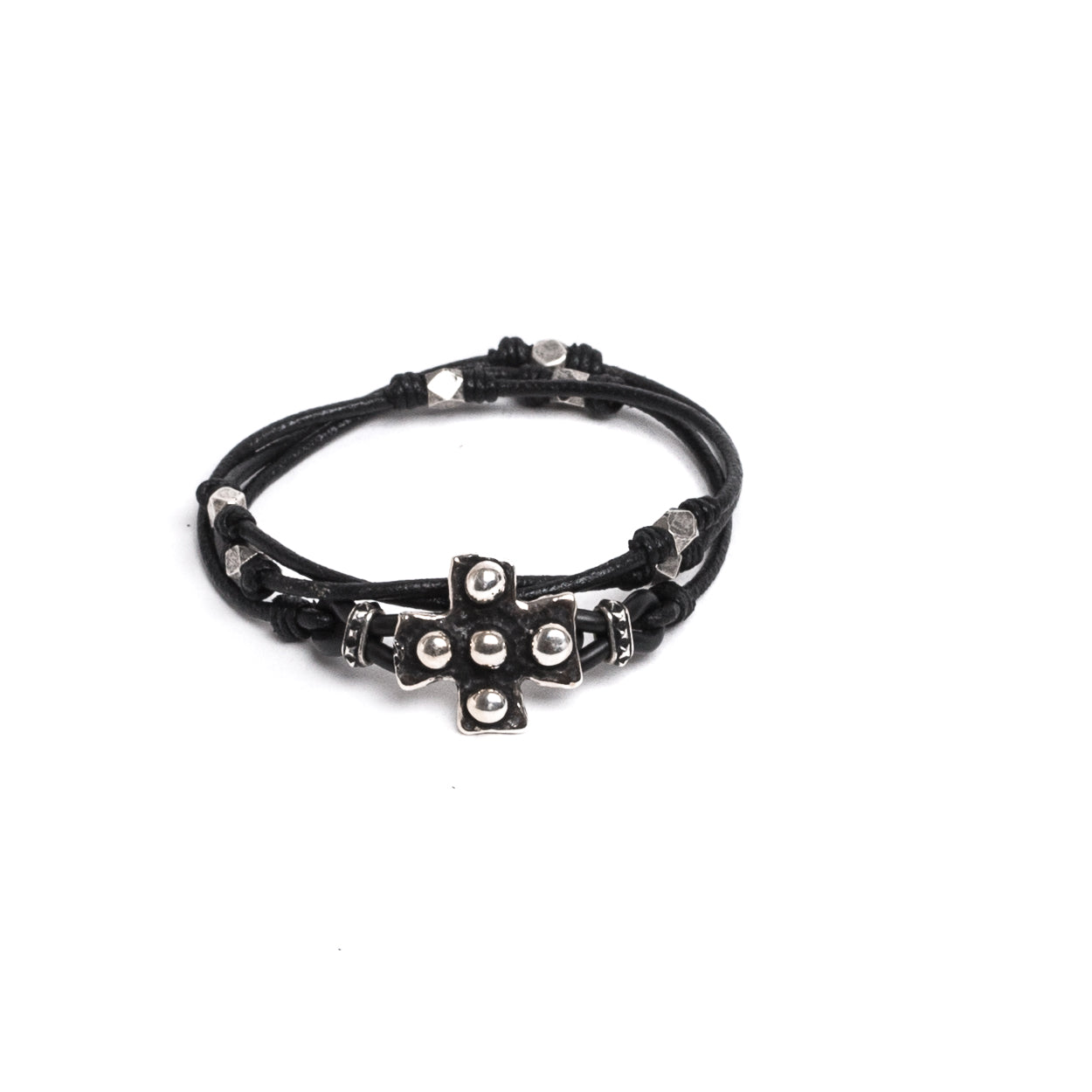 D'AMICO Bracciale Cuoio + Croce Palline e Pepite Rilascio limitato