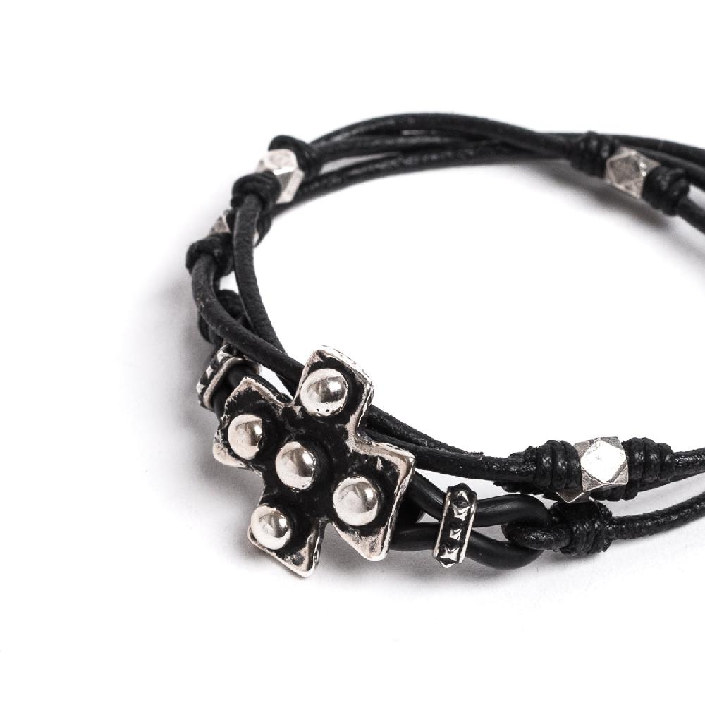 D'AMICO Bracciale Cuoio + Croce Palline e Pepite Rilascio limitato