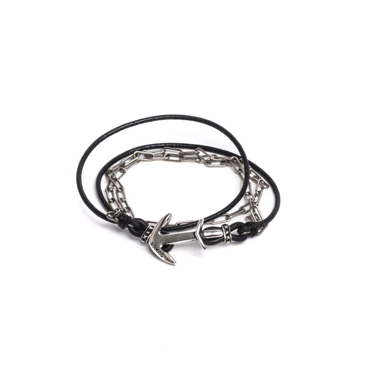 D'AMICO Bracciale Cuoio + Ancora e Catenine Vendita Calda