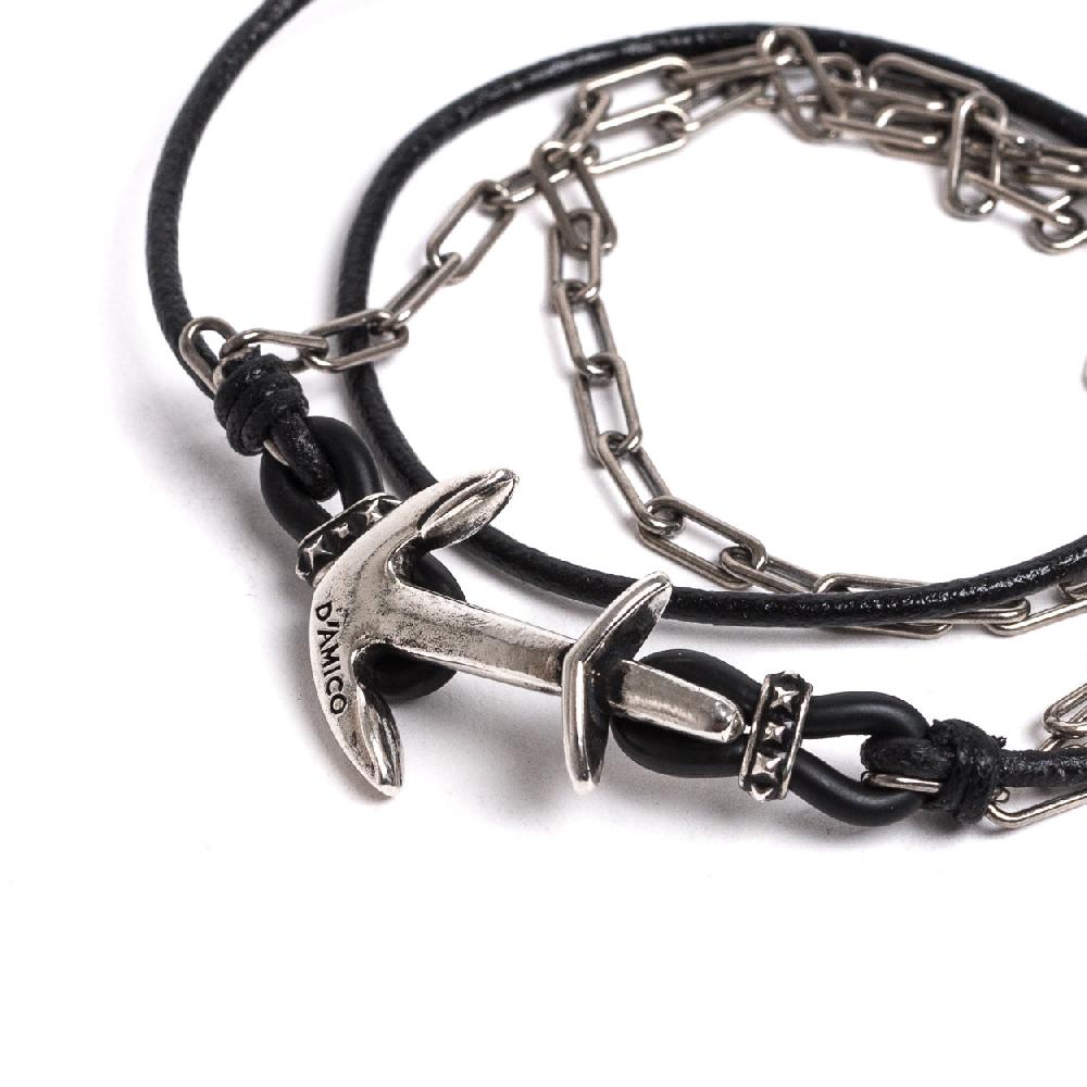 D'AMICO Bracciale Cuoio + Ancora e Catenine Vendita Calda