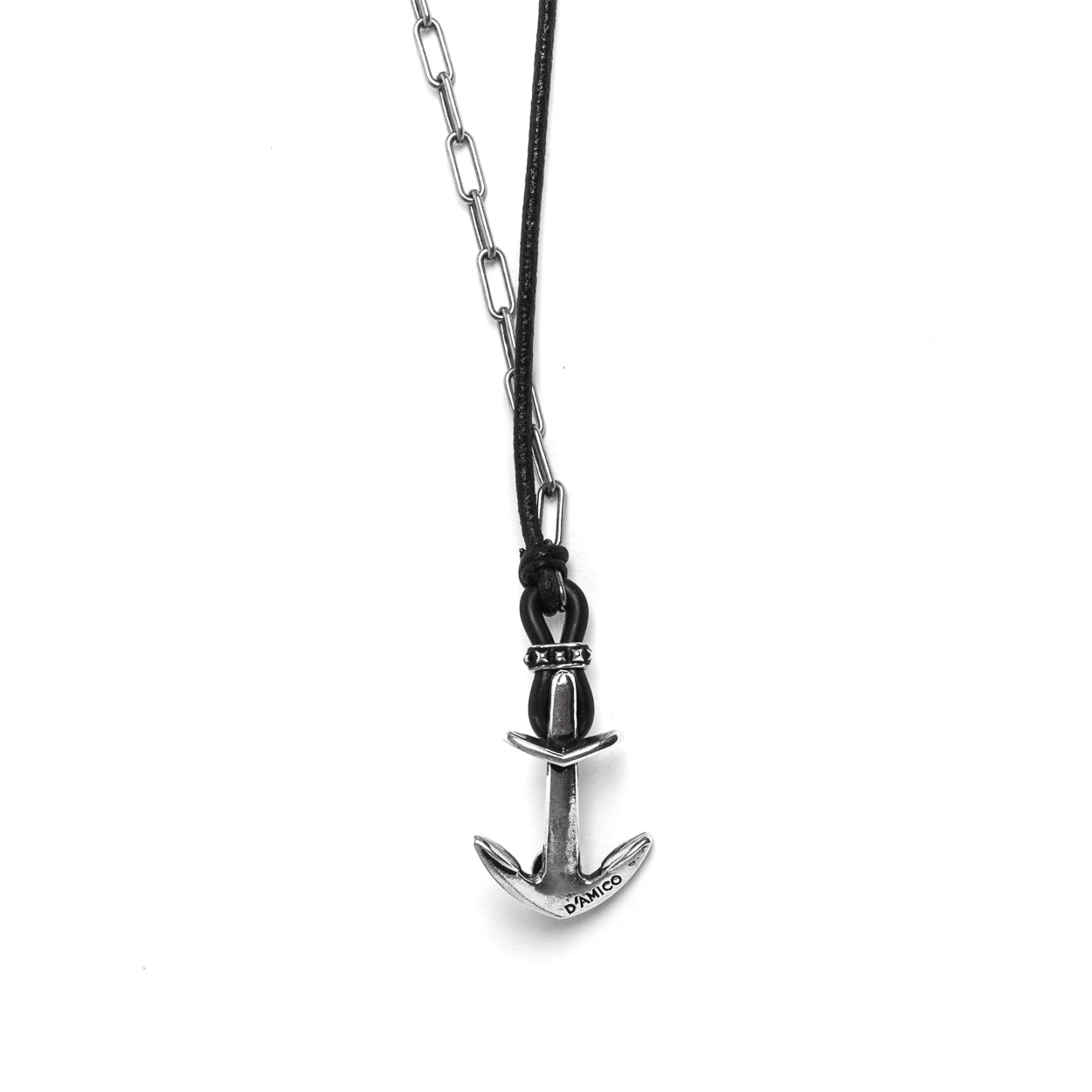 D'AMICO Bracciale Cuoio + Ancora e Catenine Vendita Calda
