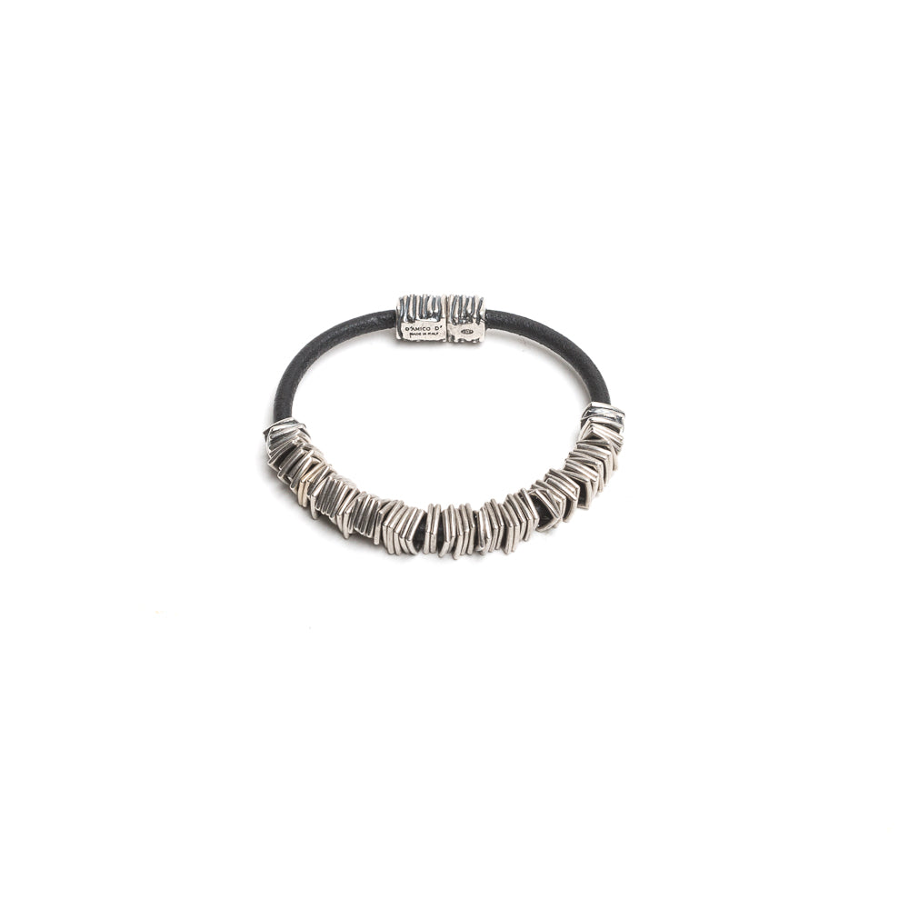 D'AMICO Bracciale Cuoio + Rondelle Saldi Di Fabbrica