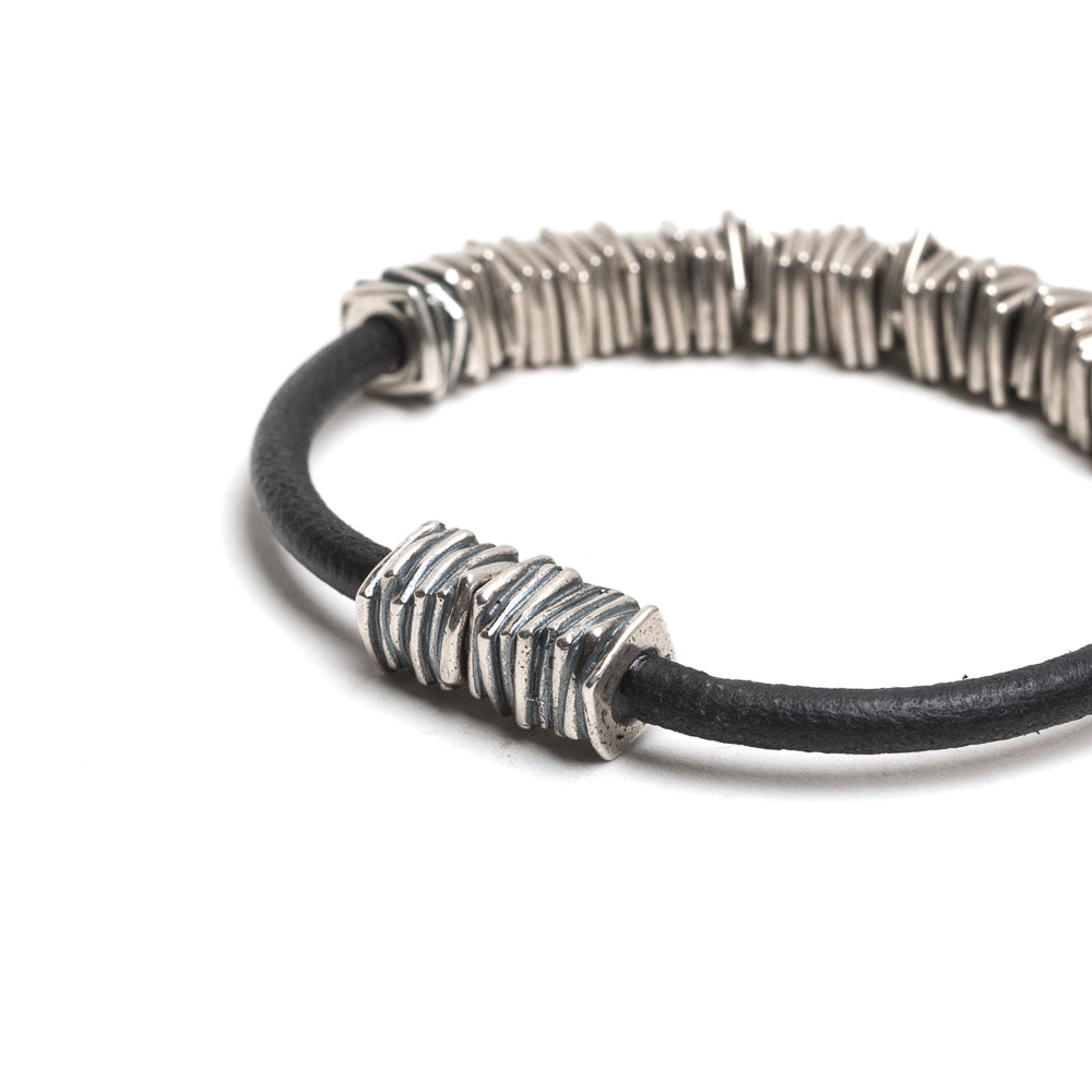 D'AMICO Bracciale Cuoio + Rondelle Saldi Di Fabbrica
