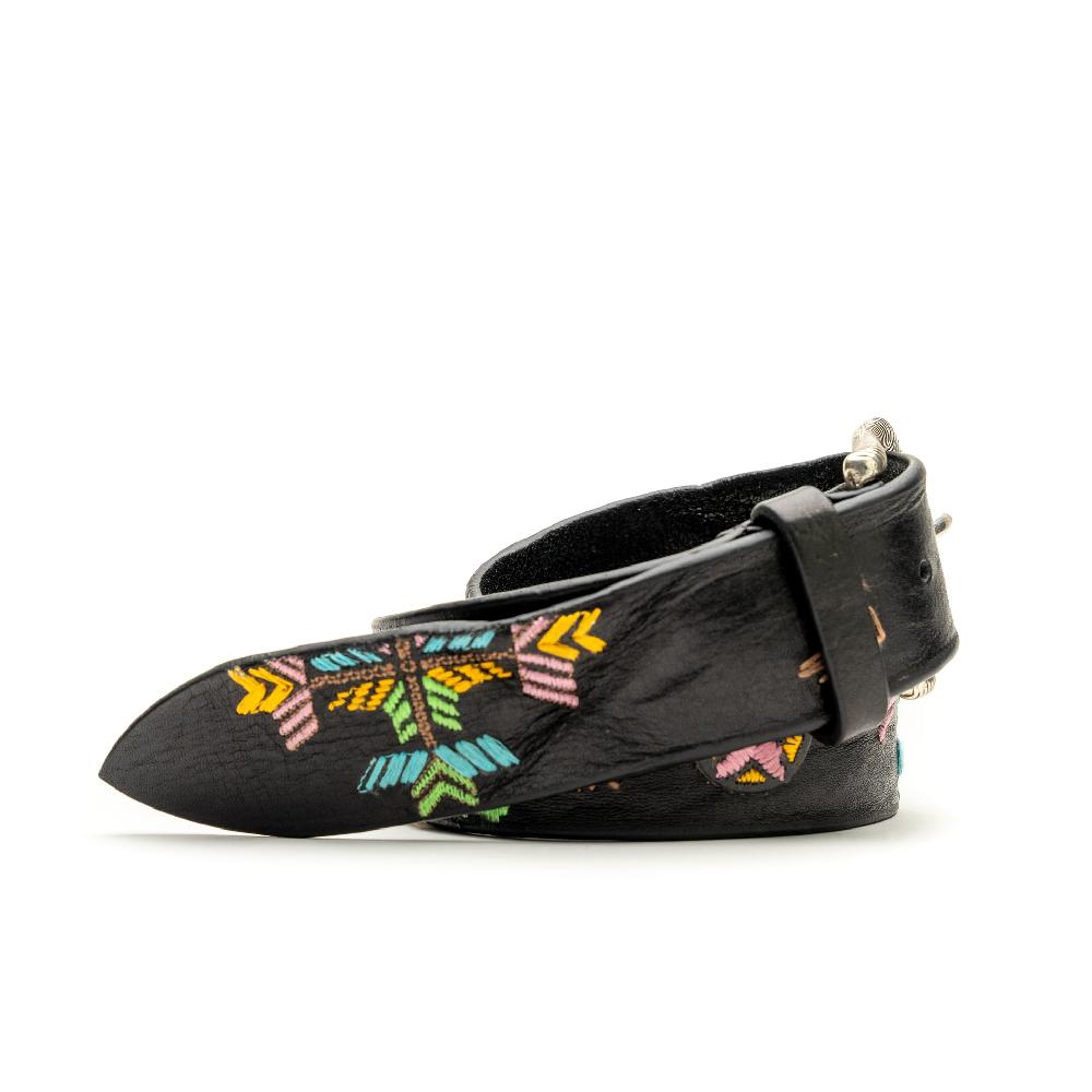 D'AMICO Cintura Cuoio Vintage Nero Ricamo Navajo Candy Prezzo Ridotto