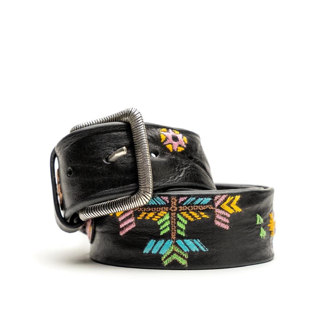 D'AMICO Cintura Cuoio Vintage Nero Ricamo Navajo Candy Prezzo Ridotto