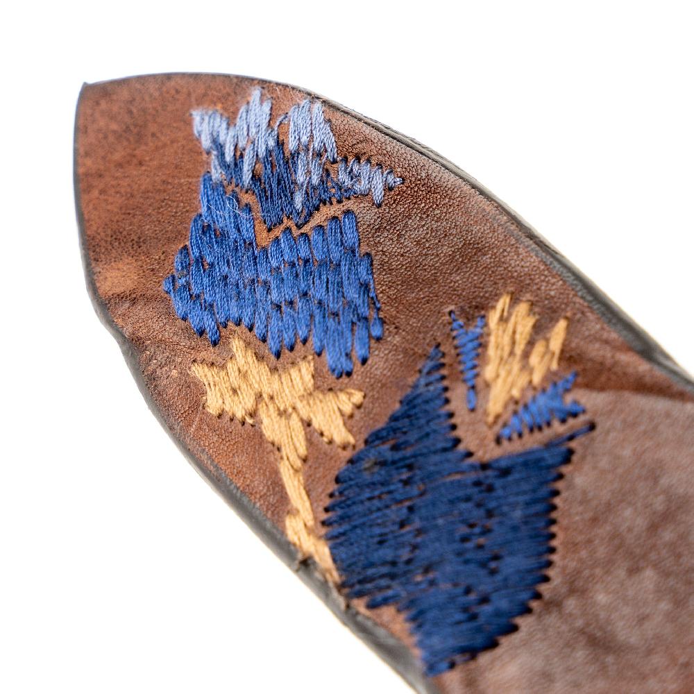 D'AMICO Cintura Cuoio Vintage Brown Floral Blue Sottocosto
