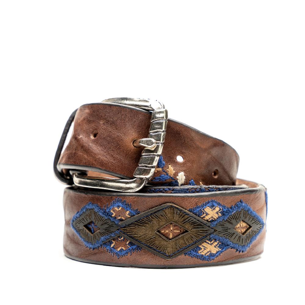 D'AMICO Cintura Cuoio Vintage Brown Floral Blue Sottocosto