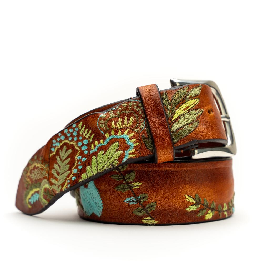 D'AMICO Cintura Cuoio Vintage Floral Turchese Spedizione Gratuita