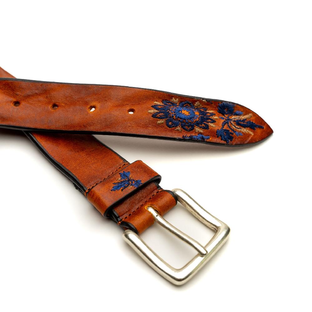 D'AMICO Cintura Cuoio Vintage Floral Blue Novità