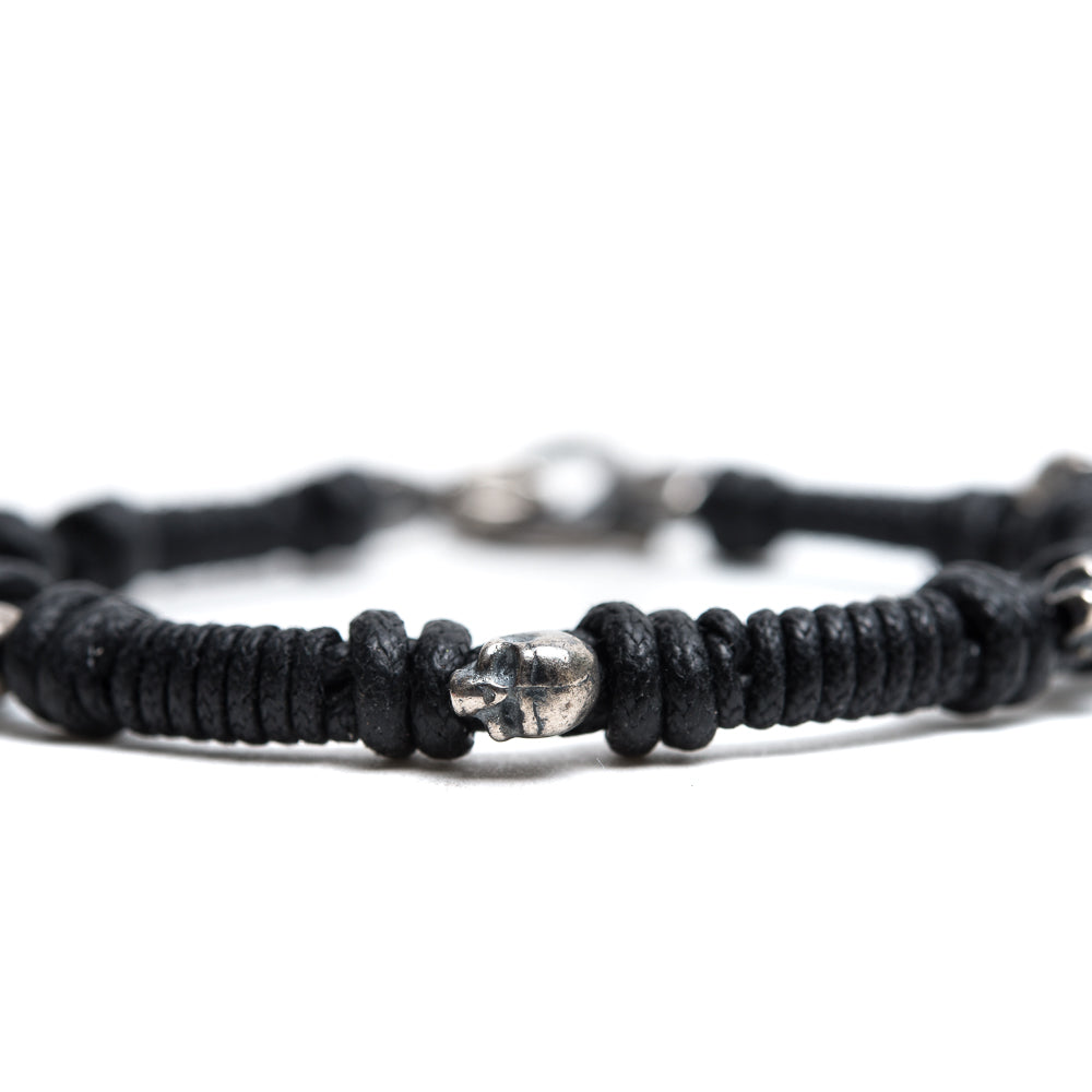 D'AMICO Bracciale Cotone Cerato + Teschietti Argento 925 Italy